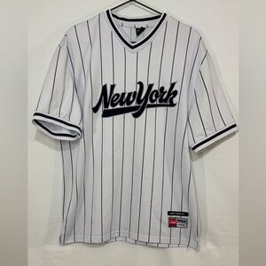 New York Baseball Jersey Shirt FSBN MVP White Stripes 90 Small Retro